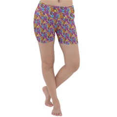 Groovy Floral Pattern Lightweight Velour Yoga Shorts by designsbymallika