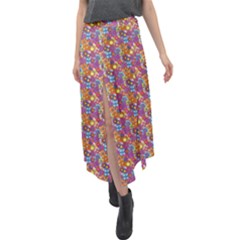 Groovy Floral Pattern Velour Split Maxi Skirt by designsbymallika