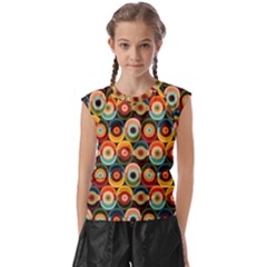 Multicolor Geometric Pattern Kids  Raglan Cap Sleeve Tee