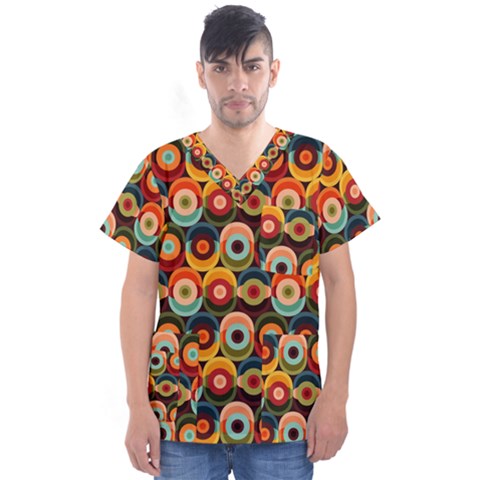 Multicolor Geometric Pattern Men s V-neck Scrub Top by designsbymallika