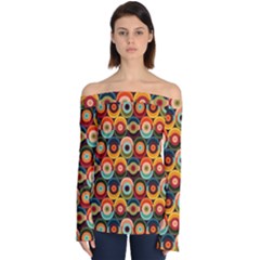 Multicolor Geometric Pattern Off Shoulder Long Sleeve Top by designsbymallika