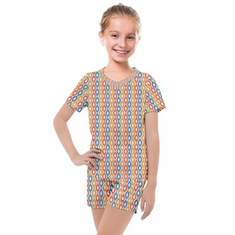 Psychedelic Groovy Pattern Kids  Mesh Tee And Shorts Set by designsbymallika