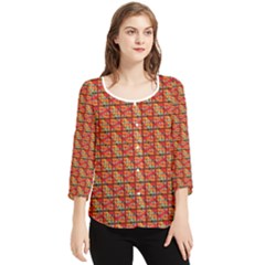 Square Floral Print Chiffon Quarter Sleeve Blouse