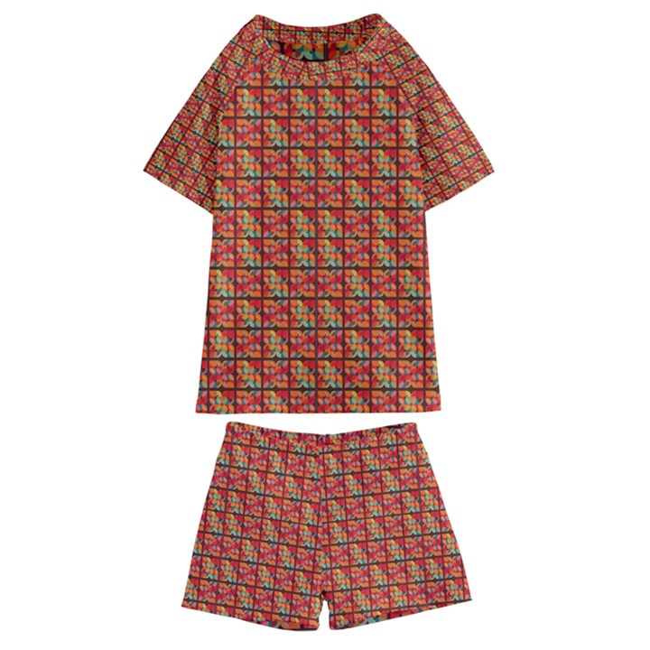 Square Floral Print Kids  Swim Tee and Shorts Set