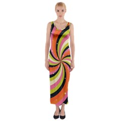 Psychedelic Groovy Orange Fitted Maxi Dress by designsbymallika