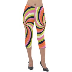 Psychedelic Groovy Orange Lightweight Velour Capri Leggings  by designsbymallika