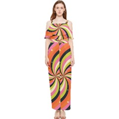 Psychedelic Groovy Orange Draped Sleeveless Chiffon Jumpsuit