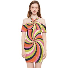 Psychedelic Groovy Orange Shoulder Frill Bodycon Summer Dress