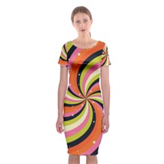 Psychedelic Groovy Orange Classic Short Sleeve Midi Dress by designsbymallika