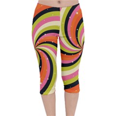 Psychedelic Groovy Orange Velvet Capri Leggings  by designsbymallika