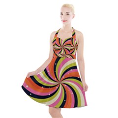 Psychedelic Groovy Orange Halter Party Swing Dress  by designsbymallika