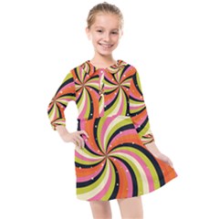 Psychedelic Groovy Orange Kids  Quarter Sleeve Shirt Dress by designsbymallika