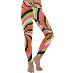 Psychedelic Groovy Orange Kids  Lightweight Velour Classic Yoga Leggings by designsbymallika