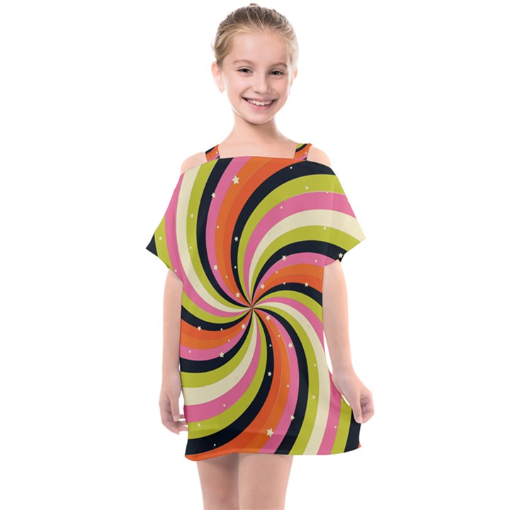 Psychedelic Groovy Orange Kids  One Piece Chiffon Dress