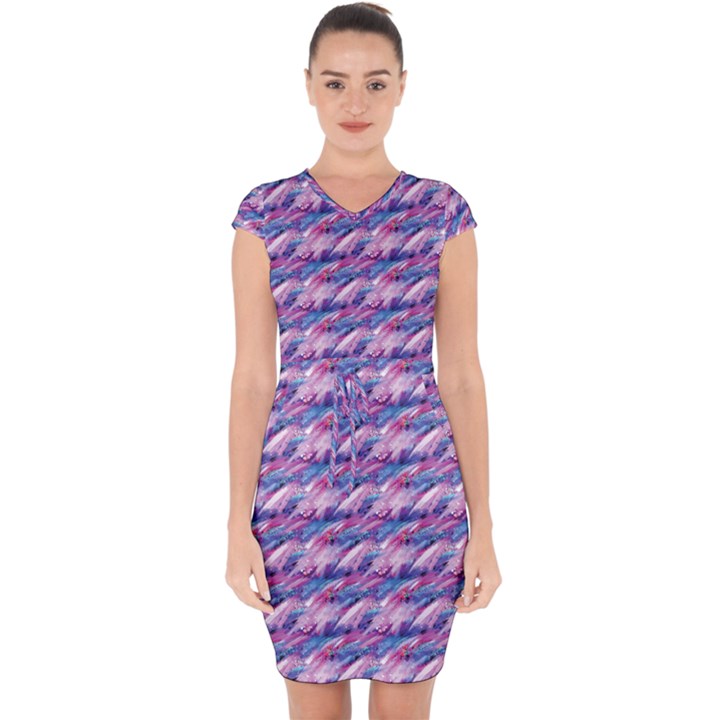 Pink Purple Shade Capsleeve Drawstring Dress 