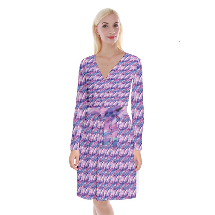 Pink Purple Shade Long Sleeve Velvet Front Wrap Dress