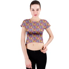 Summer Floral Pattern Crew Neck Crop Top by designsbymallika