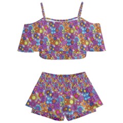 Summer Floral Pattern Kids  Off Shoulder Skirt Bikini by designsbymallika