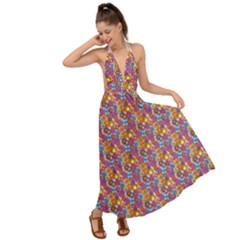 Summer Floral Pattern Backless Maxi Beach Dress