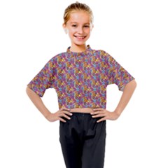 Summer Floral Pattern Kids Mock Neck Tee