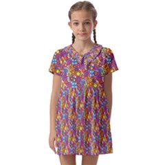 Summer Floral Pattern Kids  Asymmetric Collar Dress