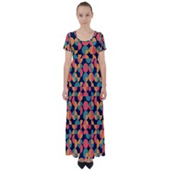 Shapes Pattern High Waist Short Sleeve Maxi Dress