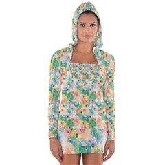 Water Color Floral Pattern Long Sleeve Hooded T-shirt by designsbymallika