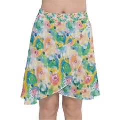 Water Color Floral Pattern Chiffon Wrap Front Skirt