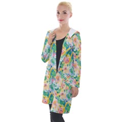 Water Color Floral Pattern Hooded Pocket Cardigan