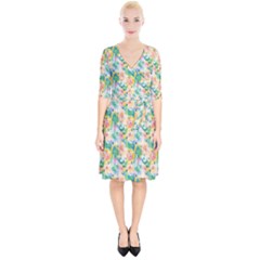 Water Color Floral Pattern Wrap Up Cocktail Dress