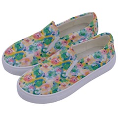 Water Color Floral Pattern Kids  Canvas Slip Ons by designsbymallika