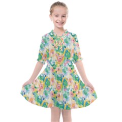 Water Color Floral Pattern Kids  All Frills Chiffon Dress by designsbymallika