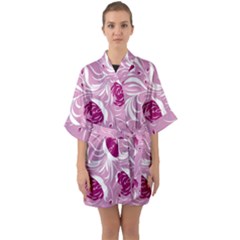 Folk Floral Pattern  Flowers Print  Half Sleeve Satin Kimono  by Eskimos