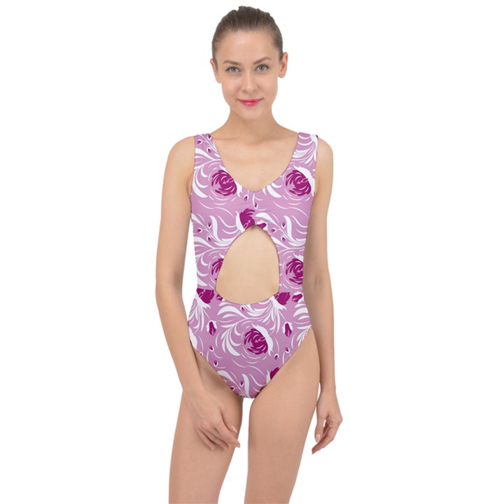 Folk floral pattern. Flowers print. Center Cut Out Swimsuit