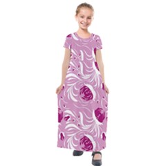 Folk Floral Pattern  Flowers Print  Kids  Short Sleeve Maxi Dress by Eskimos