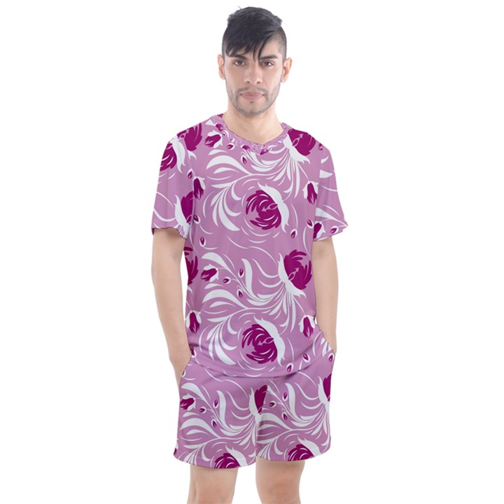 Folk floral pattern. Flowers print. Men s Mesh Tee and Shorts Set