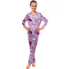 Folk Floral Pattern  Flowers Print  Kid s Satin Long Sleeve Pajamas Set by Eskimos