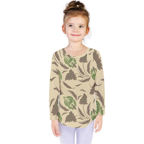 Folk Floral Pattern  Flowers Print  Kids  Long Sleeve Tee by Eskimos