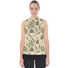 Folk Floral Pattern  Flowers Print  Mock Neck Shell Top by Eskimos