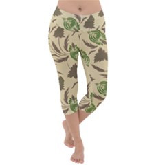 Folk Floral Pattern  Flowers Print  Lightweight Velour Capri Yoga Leggings by Eskimos