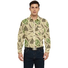 Folk Floral Pattern  Flowers Print  Men s Long Sleeve Pocket Shirt 