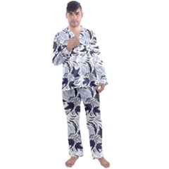 Folk Floral Pattern  Flowers Print  Men s Long Sleeve Satin Pajamas Set by Eskimos