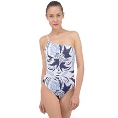 Folk Floral Pattern  Flowers Print  Classic One Shoulder Swimsuit by Eskimos