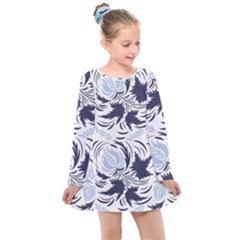 Folk Floral Pattern  Flowers Print  Kids  Long Sleeve Dress by Eskimos