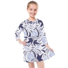 Folk Floral Pattern  Flowers Print  Kids  Quarter Sleeve Shirt Dress by Eskimos