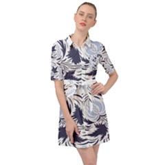 Folk Floral Pattern  Flowers Print  Belted Shirt Dress by Eskimos