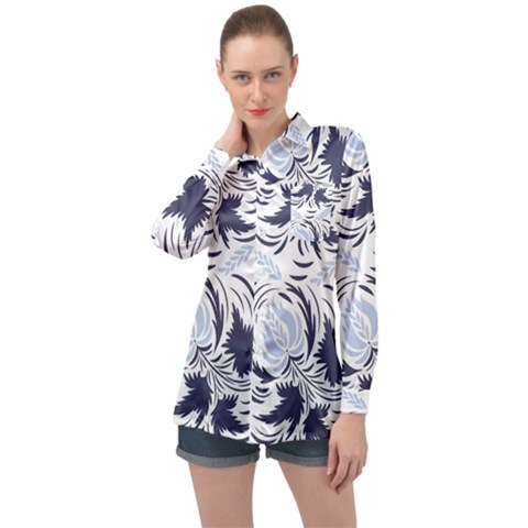 Folk Floral Pattern  Flowers Print  Long Sleeve Satin Shirt by Eskimos