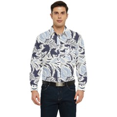 Folk Floral Pattern  Flowers Print  Men s Long Sleeve Pocket Shirt 