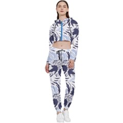 Folk Floral Pattern  Flowers Print  Cropped Zip Up Lounge Set