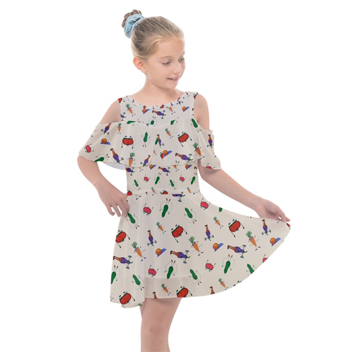 vegetables athletes Kids  Shoulder Cutout Chiffon Dress